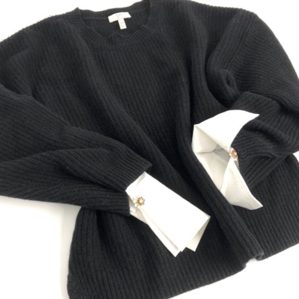 Joie Black Crewneck Sweater with White Cuffs